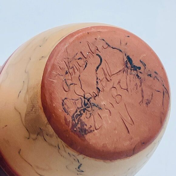 Vintage Handmade Navajo Horse Hair Etched Pottery Vase Signed Freddie Smith - Picture 3 of 10